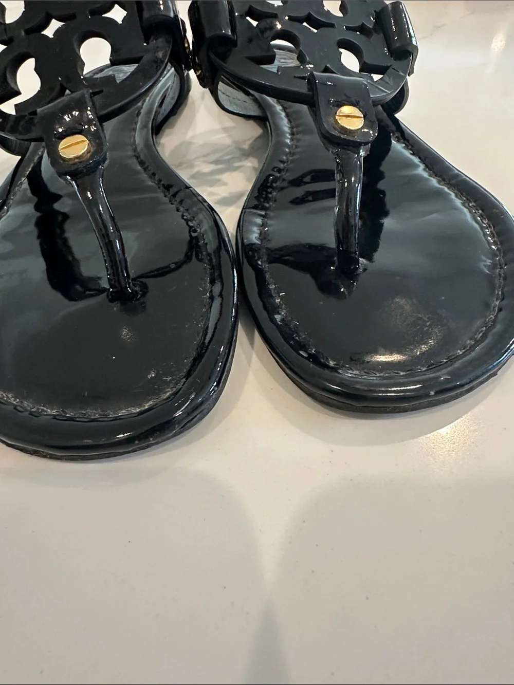Tory Burch Miller Sandals Patent Black Size 7
